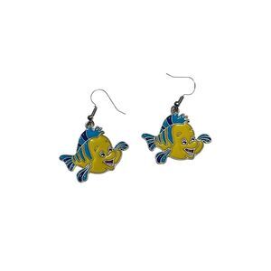 Disney The Little Mermaid Flounder Fish Dangle Metal Enamel Earrings